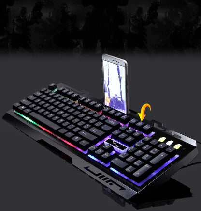 New Fashionable Stylish Wired Gaming Keyboard G700 Laptop Mechanical Feel Metal Luminescent with Phone Holder