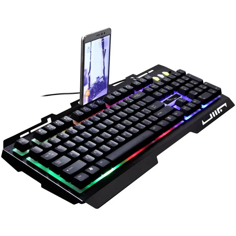 New Fashionable Stylish Wired Gaming Keyboard G700 Laptop Mechanical Feel Metal Luminescent with Phone Holder