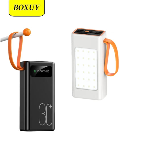 High-Capacity Power Bank 30000mah 4USB Type-c Mobile Power Supply Outdoor Travel Camping Lights Power Bank 30000mAh