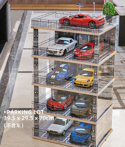 2024-11 Parking Lot 1:18 Diecast Car Model Parking Space  Solid Wood Garage Model Handmade DIY Scene Customization