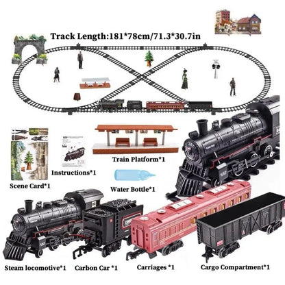 Classical Railway Train Slot Toys ABS Water Steam Locomotive Add Water to Smoke Electric Train Set with Light & Sound