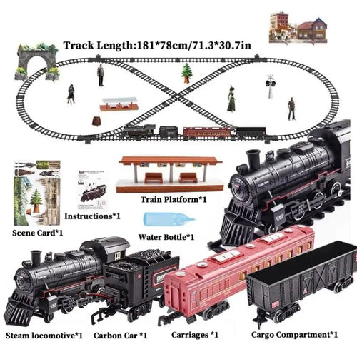 Classical Railway Train Slot Toys ABS Water Steam Locomotive Add Water to Smoke Electric Train Set with Light & Sound