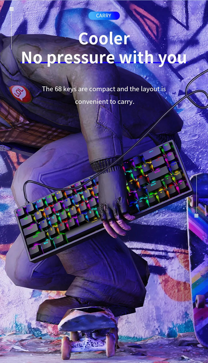 Luminous Mechanical Gaming Keyboard 68 Keys Wired Desktop & Laptop Blue & Red Switches