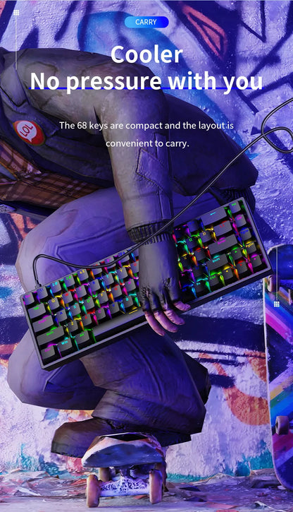 Luminous Mechanical Gaming Keyboard 68 Keys Wired Desktop & Laptop Blue & Red Switches