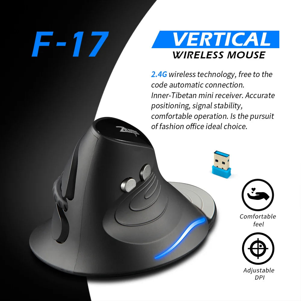 ZELOTES F-17 2.4GHz Wireless Right-Handed Gaming Mouse Vertical Optical Design RGB Backlit 6 Keys with 3 Adjustable DPI