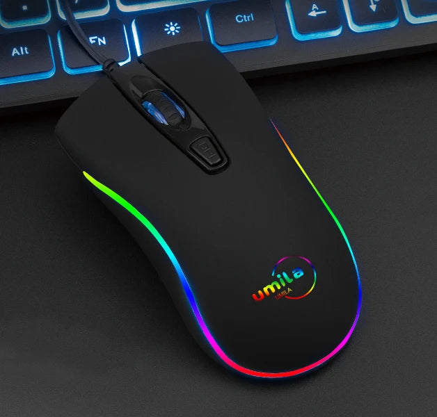 Umila USB Wired Gaming Mouse with RGB Backlit Ergonomic Design 1600 DPI 4 Buttons 1.5m Cable for Both Hands for PC Gamers