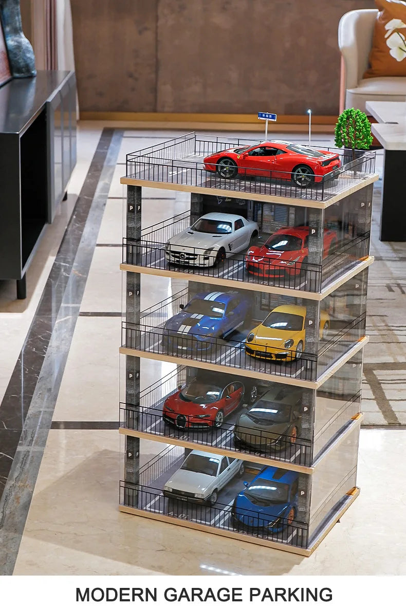 2024-11 Parking Lot 1:18 Diecast Car Model Parking Space  Solid Wood Garage Model Handmade DIY Scene Customization