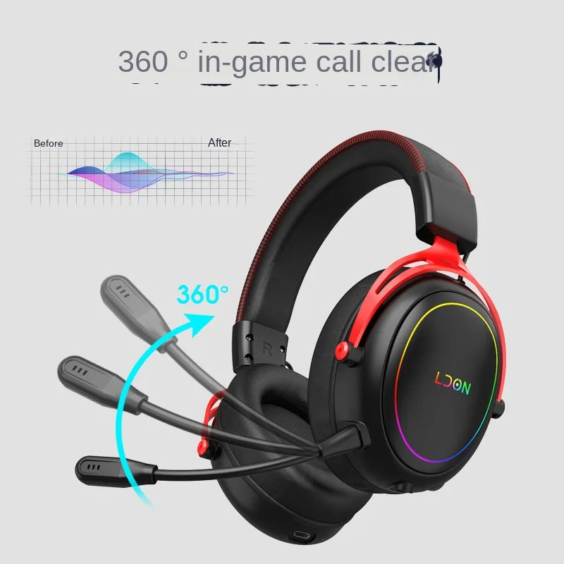 Bestselling LDON R5 Electronic Sports Wired+wireless Dual-mode Gaming Headset with Active Noise Cancellation (ANC) Cool Lighting