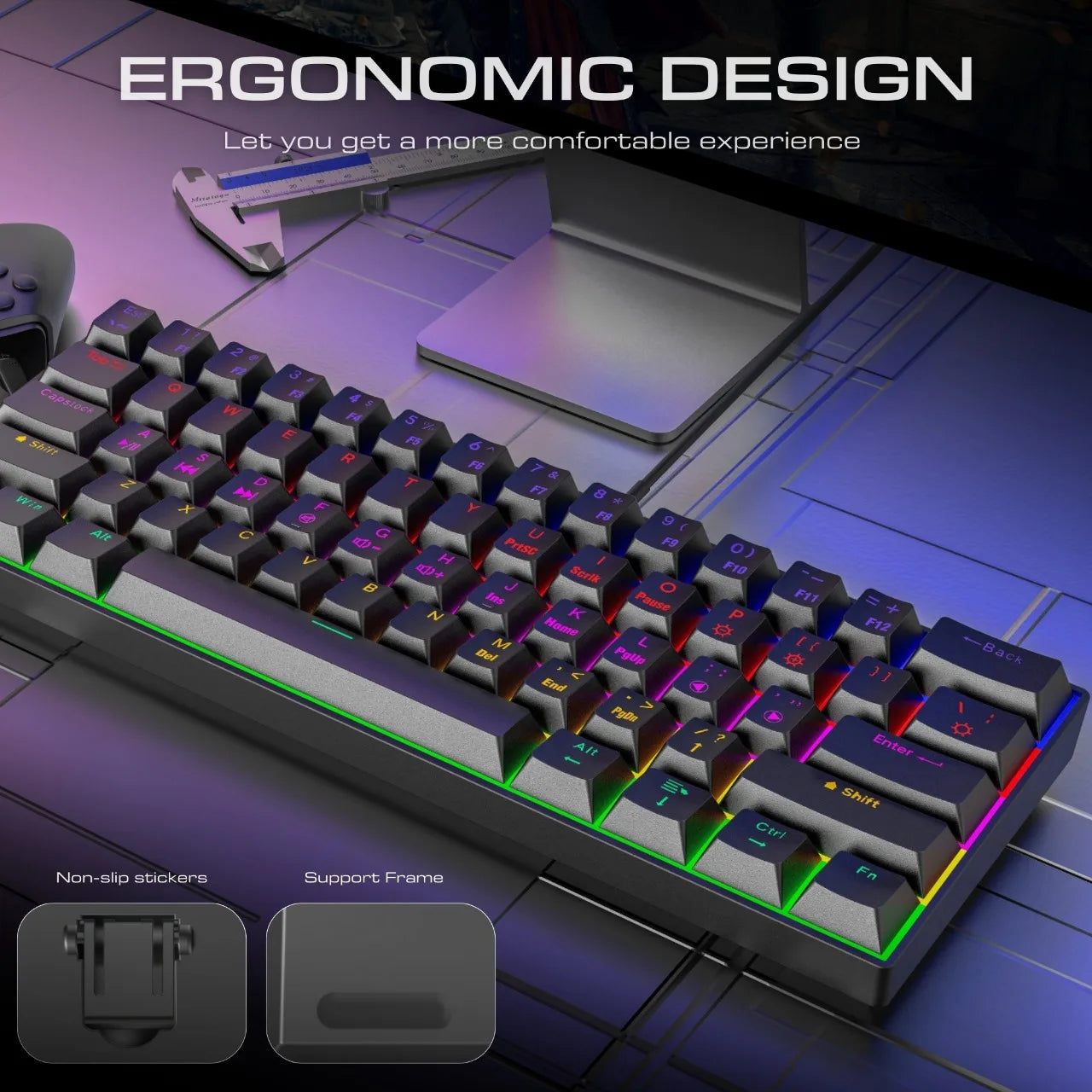 CK23 61-key Three-mode Mechanical Mini Keyboard Brown Switch E-sports Gaming Keyboard