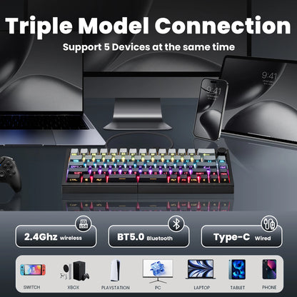 Zornher ST68 Black Polar Day Split Type Mechanical Keyboard 2.4Ghz Wireless RGB Backlit Programmable USB Type-C Interface Gaming