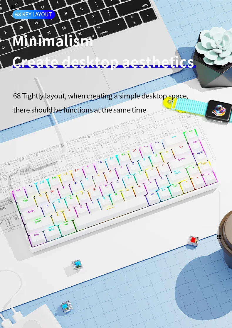 Luminous Mechanical Gaming Keyboard 68 Keys Wired Desktop & Laptop Blue & Red Switches