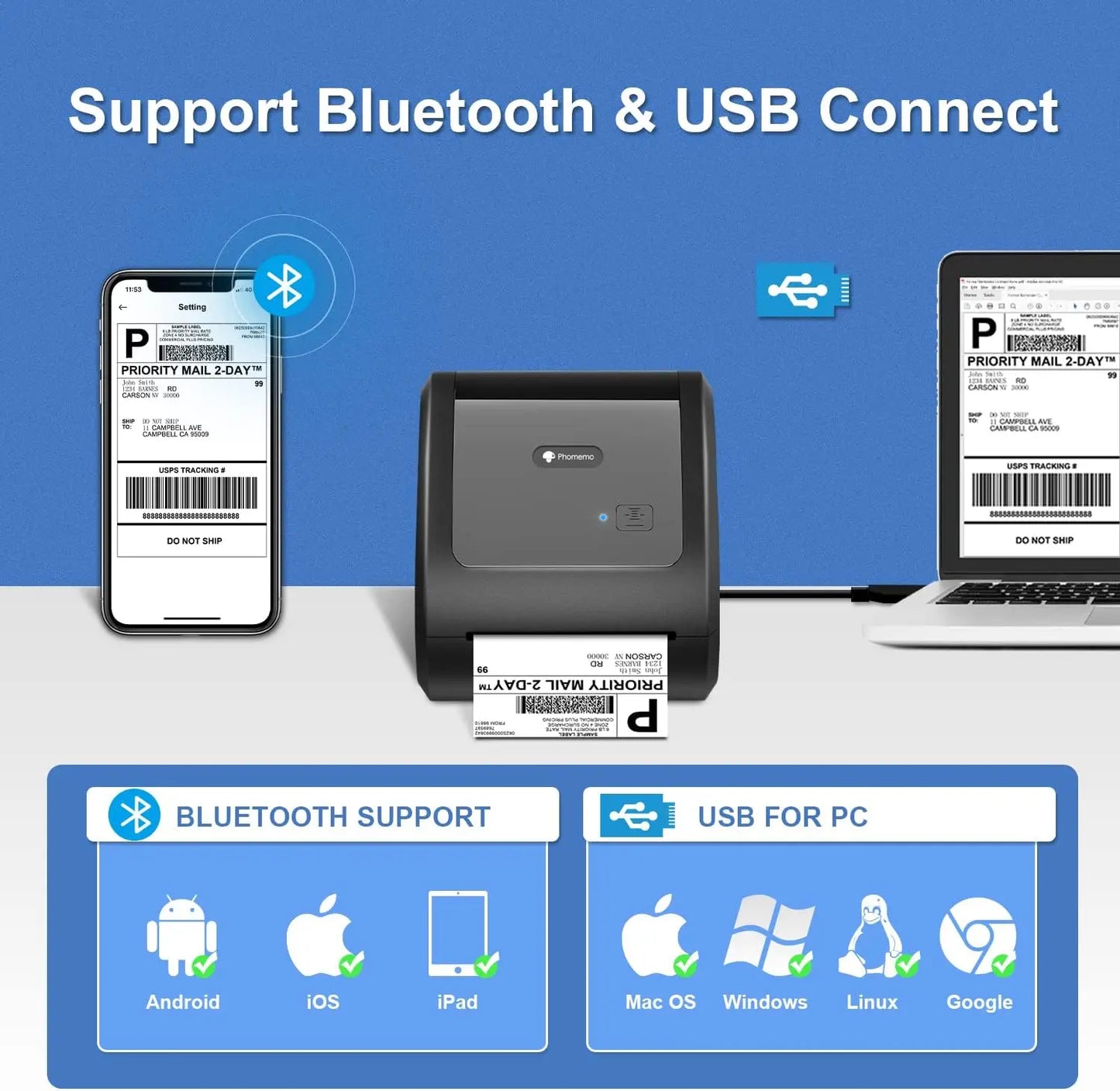 Phomemo D520-BT Wireless 4x6 Thermal Shipping Label Printer Used for Android & IOS Mobile Devices ROHS Certified Small Business