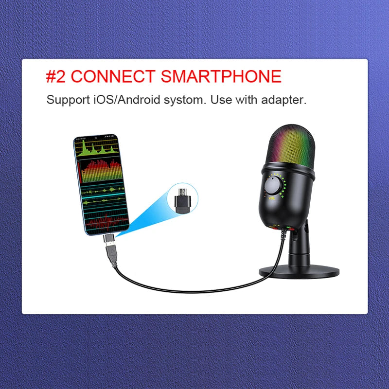Professional Recording Studio USB Condenser Microphone with Tripod Stand for Phone PC Skype Online Gaming Vlogging