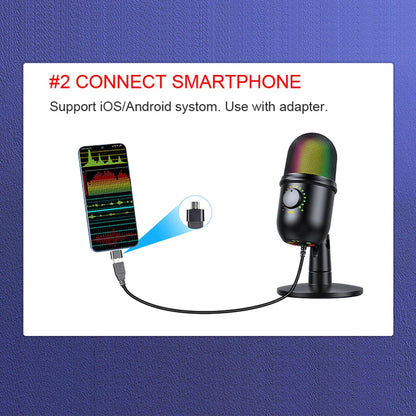 Professional Recording Studio USB Condenser Microphone with Tripod Stand for Phone PC Skype Online Gaming Vlogging