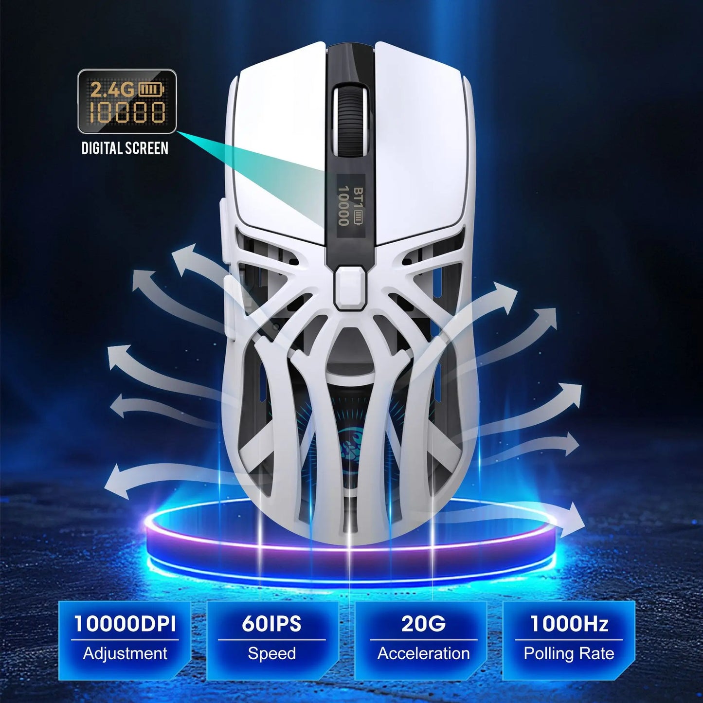 Hot 3 Mode Tri-mode Gaming Mouse Wireless Silent RGB Honeycomb Gaming Mouse Ergonomic 2.4G/BT/Wired E-sports Mice for PC