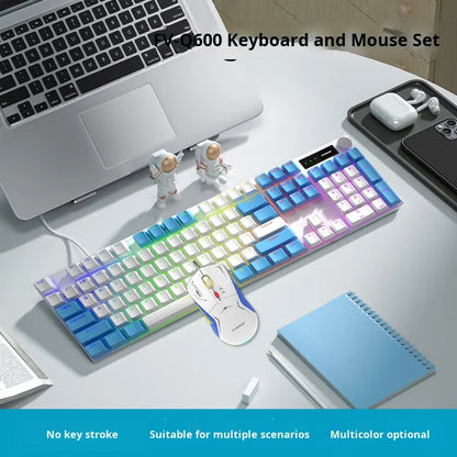 E-Sports Co-Branded Rainbow Luminous 104-Key Wired USB Mechanical Gaming Keyboard and Mouse Set for Home Office Use