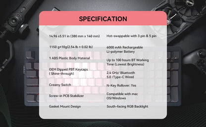 Zornher ZH980 Pink Rosebush Side Engraved Mechanical Keyboard 2.4Ghz Wireless for RGB Backlit Programmable Gaming Office