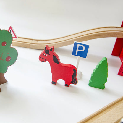 Farm Railway Wooden Train Track Set Kids' Slot Toy Train Set Toy for Kids with Wooden Toys Train