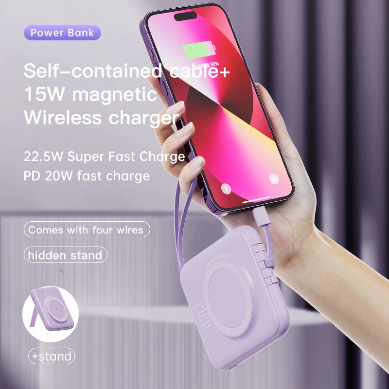 Q12 Mini Magnetic Wireless Power Bank Holder Portable Hanging Rope Design Fast Charging Mobile Power Bank 10000mAh 20W