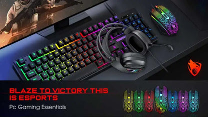 Hot Sale 4 in 1 Portable Wired Gaming Keyboard and Mouse Mousepad Headphone 4 in 1 Combos LED Light Gaming Set for Computer