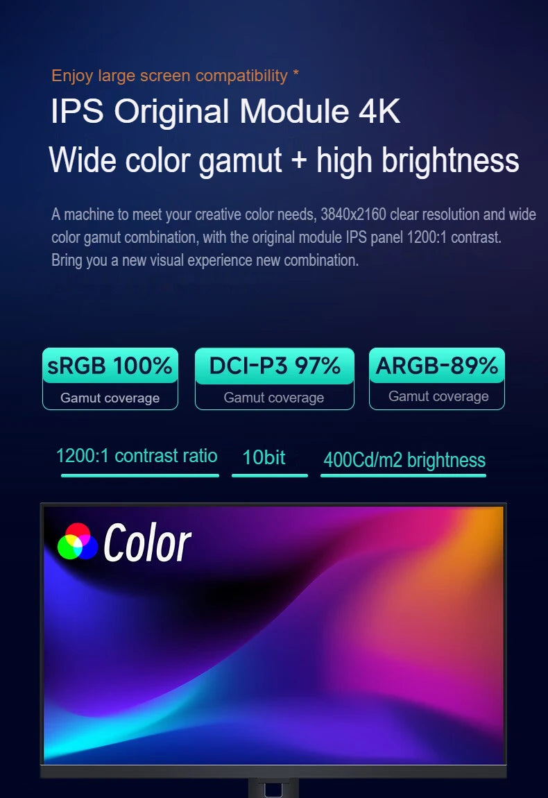 27-Inch 4K UHD Gaming Monitor - IPS Screen, 3840x2160, 60Hz, Multi-Ports (HDMI/DP/VGA)