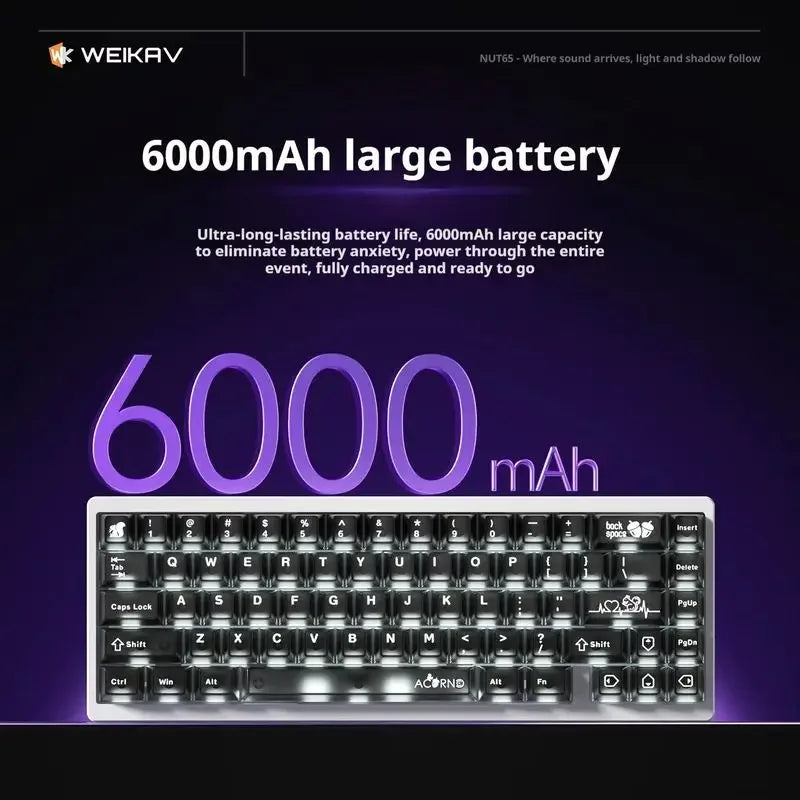 Weikav Nut65 Tri-Mode 6000mAh Mechanical Gaming Keyboard Kit QWERTY Wired/Wireless ARGB Rhythm DIY AO&EP Sound Reactive Lighting
