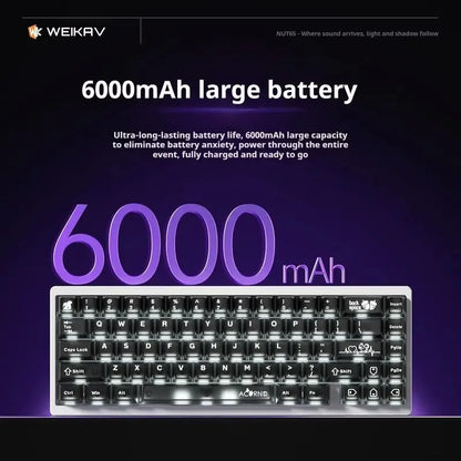 Weikav Nut65 Tri-Mode 6000mAh Mechanical Gaming Keyboard Kit QWERTY Wired/Wireless ARGB Rhythm DIY AO&EP Sound Reactive Lighting