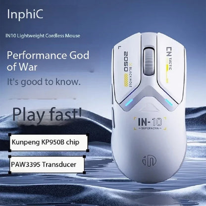 Inphic IN10 3D Ergonomic Lightweight Rechargeable for 2.4GHz Wireless Mouse Programmable 6 Buttons RGB Backlit Gaming