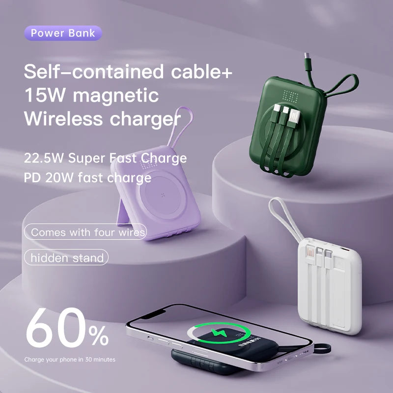 Q12 Mini Magnetic Wireless Power Bank Holder Portable Hanging Rope Design Fast Charging Mobile Power Bank 10000mAh 20W