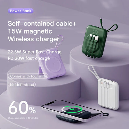 Q12 Mini Magnetic Wireless Power Bank Holder Portable Hanging Rope Design Fast Charging Mobile Power Bank 10000mAh 20W