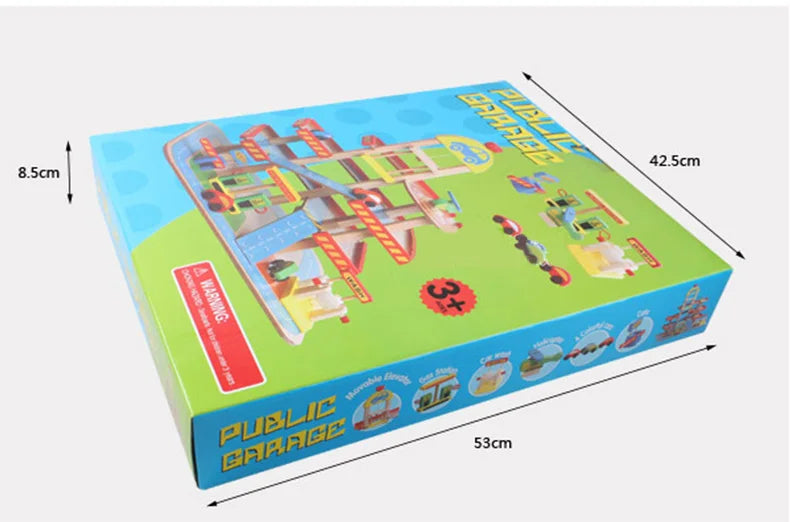 Kids Boys Wooden Cars Parking Lot Play Set Garage Educational Slot Toys
