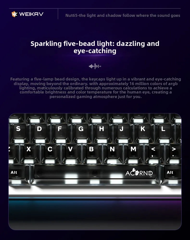 Weikav Nut65 Mechanical 2.4Ghz Wireless Aluminum Customized for Laptops 61 Keys RGB Backlit USB-C Dedicated Gaming Esports