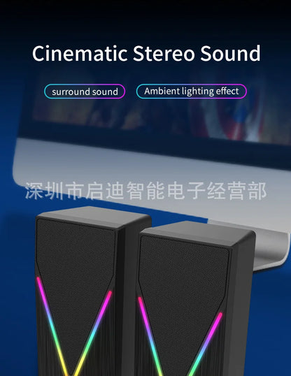E-1062 High Quality Computer Cable Bass Cannon RGB LED Lighting 3D Stereo Surround Sound 2-Piece Desktop E-sports Gaming Speaker