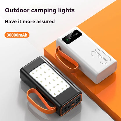 High-Capacity Power Bank 30000mah 4USB Type-c Mobile Power Supply Outdoor Travel Camping Lights Power Bank 30000mAh
