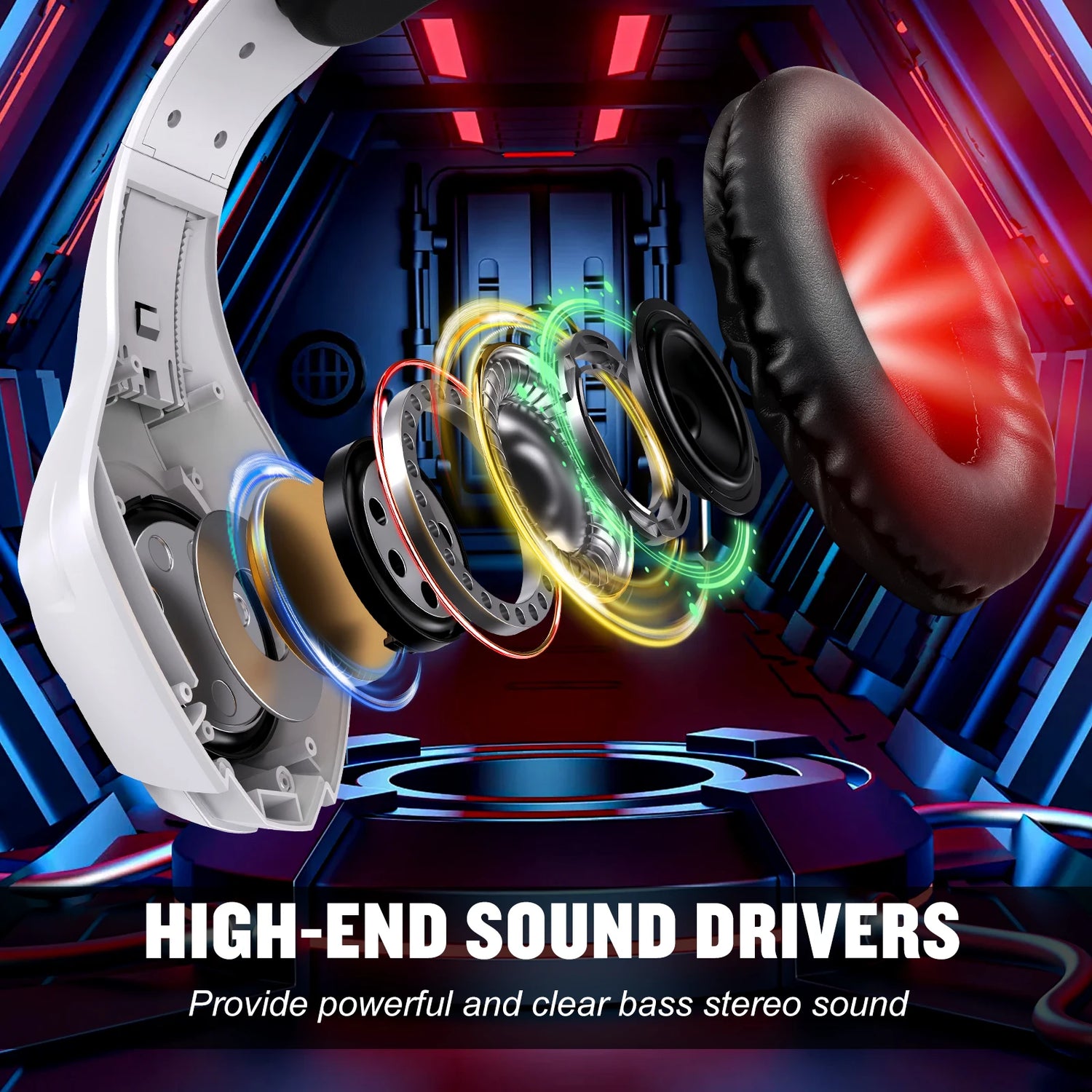 Wire Gaming Professional Sports DJ On-Ear Foldable Bass Mic HIFI Stereo Headset Headphones Microphone Wired RGB LED Leather