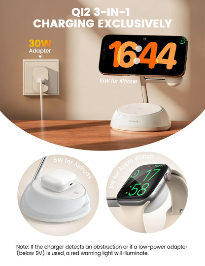 Lamicall T8L Qi2 Certified Wireless Charging Station 4in1 Magnetic Fast Wireless Charger Stand Night Light T7 Smart Phone Watch