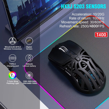 Hot 3 Mode Tri-mode Gaming Mouse Wireless Silent RGB Honeycomb Gaming Mouse Ergonomic 2.4G/BT/Wired E-sports Mice for PC