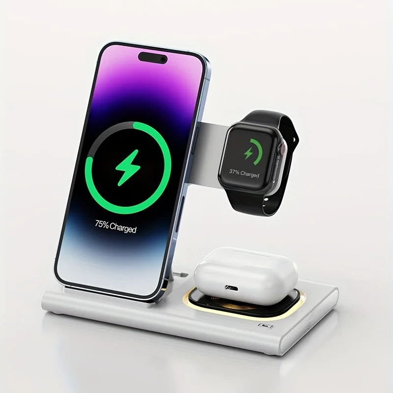 15W 3 in 1 Foldable Wireless Charger Charging Station for iPhone 15 14 13 12 11 Xr XS Max Pro Max Plus IWatch Air Pods