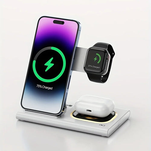 15W 3 in 1 Foldable Wireless Charger Charging Station for iPhone 15 14 13 12 11 Xr XS Max Pro Max Plus IWatch Air Pods
