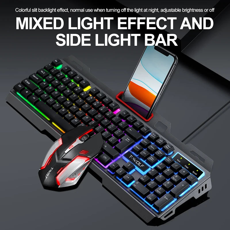 New Design RGB TF600 Gaming Keyboard and Mouse Combo,LED Backlight Mechanical Iron Feel Keyboard 4D Gaming Mouse Keyboard Set
