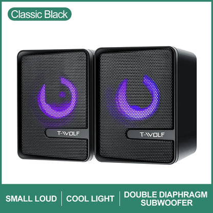 T-WOLF S3 Computer Desktop Speaker Stereo Sound LED Colorful Light Subwoofer Wired Home Theater System Multimedia Gaming Speaker