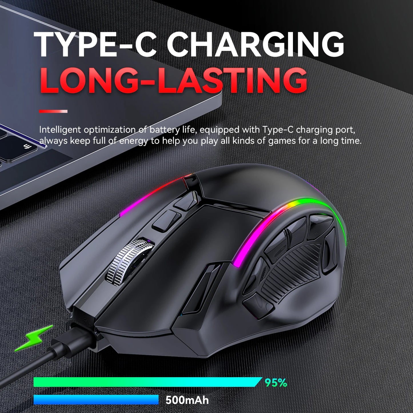 MKESPN W605 Wireless Three Mode Macro Defines Gaming Mouse Full Speed 12 Keys 24000DPI Gaming Mouse Programmable