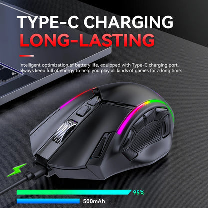 MKESPN W605 Wireless Three Mode Macro Defines Gaming Mouse Full Speed 12 Keys 24000DPI Gaming Mouse Programmable