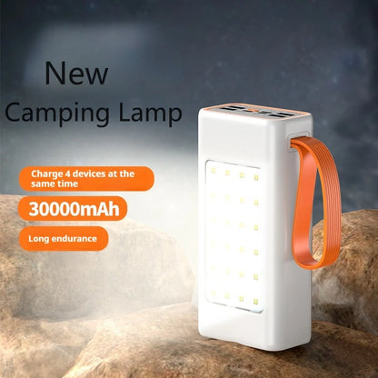 High-Capacity Power Bank 30000mah 4USB Type-c Mobile Power Supply Outdoor Travel Camping Lights Power Bank 30000mAh