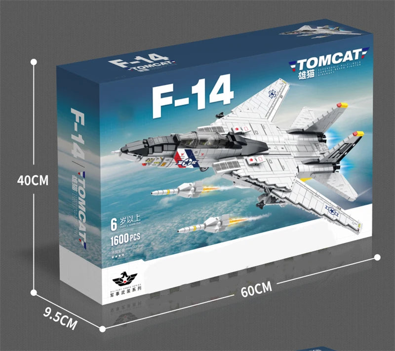 Building Block F14 Aircraft Fighter Jet Toy for Children-ABS Plastic 1:20 Scale for Ages 3+