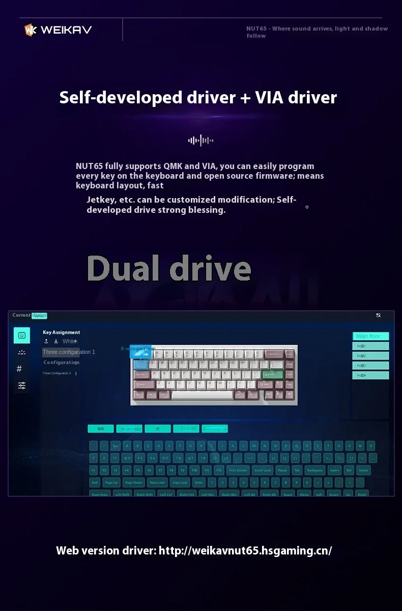 Weikav Nut65 Tri-Mode 6000mAh Mechanical Gaming Keyboard Kit QWERTY Wired/Wireless ARGB Rhythm DIY AO&EP Sound Reactive Lighting