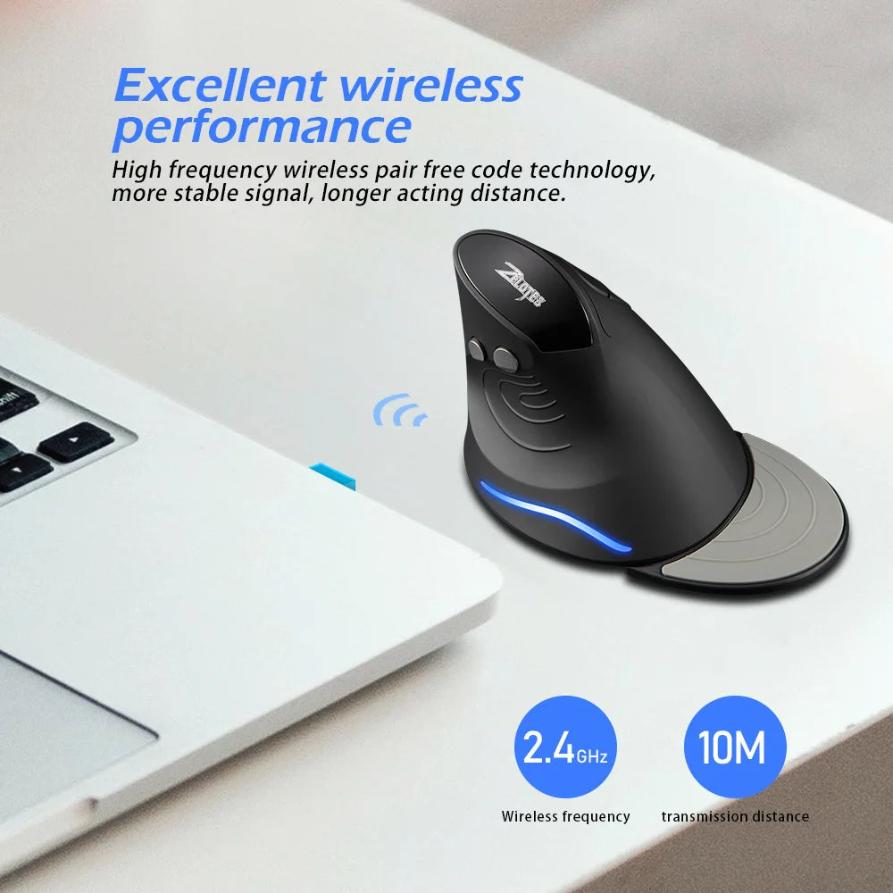 ZELOTES F-17 2.4GHz Wireless Right-Handed Gaming Mouse Vertical Optical Design RGB Backlit 6 Keys with 3 Adjustable DPI