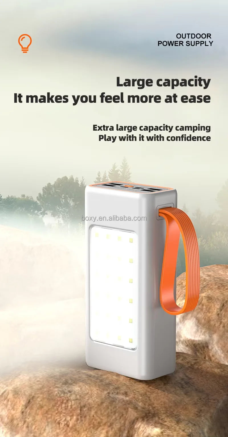 High-Capacity Power Bank 30000mah 4USB Type-c Mobile Power Supply Outdoor Travel Camping Lights Power Bank 30000mAh