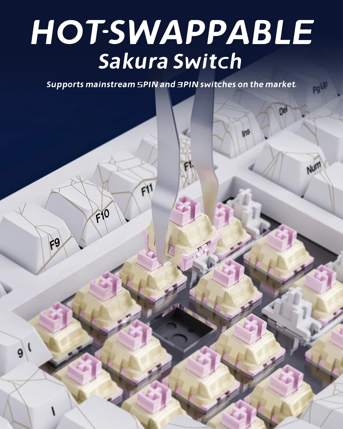 Zornher ZH980 White Spider Web Mechanical Keyboard Gateron Switches RGB Backlit Esports Gaming Tri-Mode Connectivity Customized