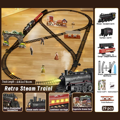 Classical Railway Train Slot Toys ABS Water Steam Locomotive Add Water to Smoke Electric Train Set with Light & Sound